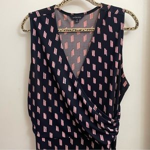 Size XL/18 1X LANDS' END NAVY BLUE/PINK FAUX-WRAP DRESS